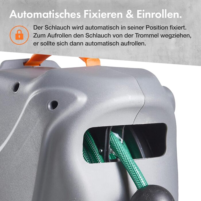 Шланговий барабан VonHaus 30м з автозмотуванням, поворотний на 180°, 8 функцій, пістолет для поливу