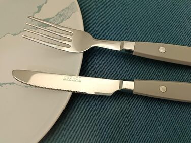 EXZACT Набір столових приборів 24 шт. з нержавіючої сталі з ручками з фіксацією - Ретро стиль. Включає: 6 виделок, 6 ножів, 6 ложок, 6 чайних ложок - сірий колір