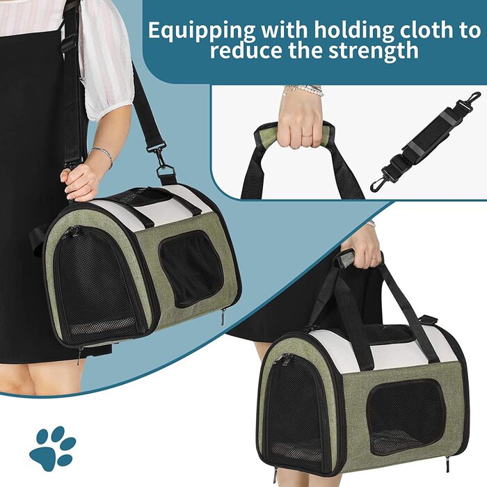 Сумка для домашніх тварин Petsfit для кішок і маленьких собак складна сумка для перенесення домашніх тварин сумка для собак льотна сумка коробка для собак для подорожей з плечовим ременем плюшева подушка (s41 см x 25 см x 27 см, зелена одностороння)