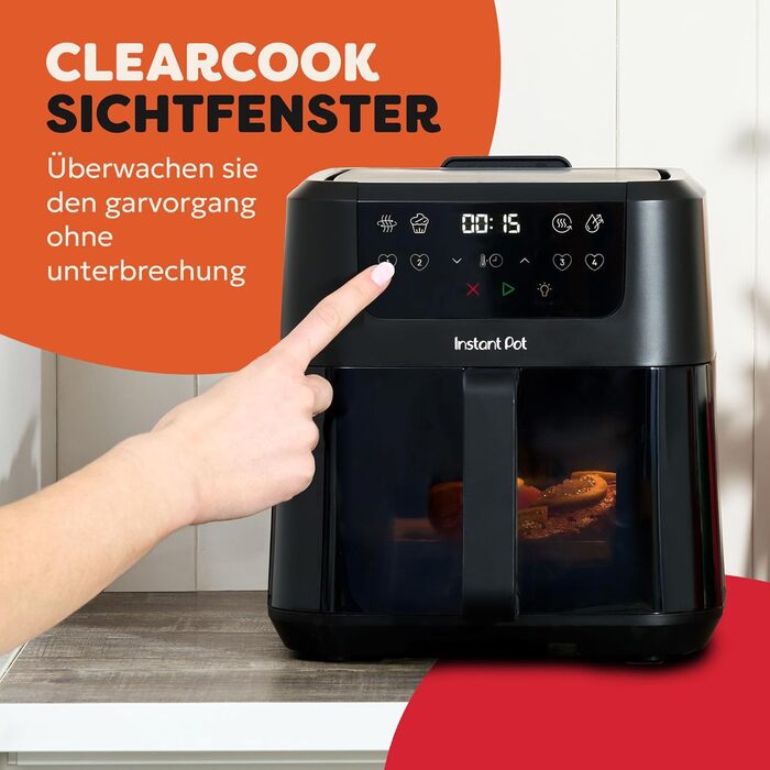 Фритюрниця повітряна Instant Pot Vortex Compact Trüffel Grau 5 л з сіткою, сімейна, 4-в-1 (смаження, сушка, випічка, підігрів), антипригарне покриття, легко миється, придатна для миття в посудомийній машині, колір: сірий