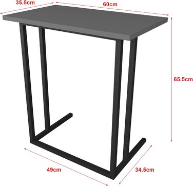 Столик для ноутбука Hgsby Журнальний столик С-подібної форми Журнальний столик з металевим каркасом Журнальний столик для вітальні Спальня Приліжкова тумбочка (антрацит)