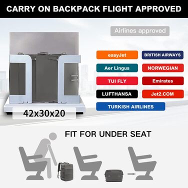 Рюкзак KONO для ручної поклажі 42x30x20, 25L, з відділом для ноутбука, сірий, для подорожей та спорту