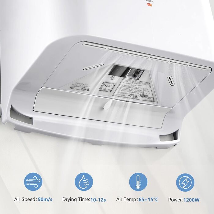Автоматичний електричний сушар для рук настінний, компактний, для дому та комерційного використання (білий)