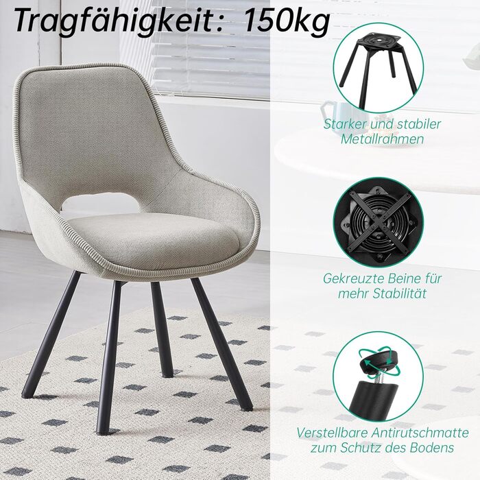 Набір обертових кухонних стільців 6 шт. з низькими підлокітниками, поворот 180°, автоматичне вирівнювання, для їдальні, кухні, комплект 6 шт. (Хакі, 4 шт.)