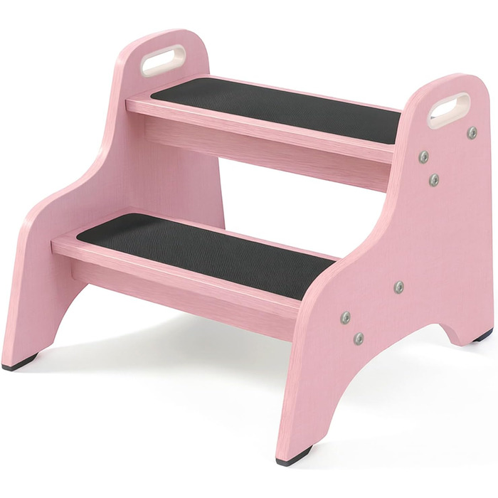 Дерев'яний дитячий стільчик Tritthocker з 2 сходинками, неслизький, для ванної та кухні, скандинавський дизайн, колір: натуральний (рожевий)
