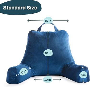 Подушка для читання Linenspa з подрібненим пінополіуретаном (Memory Foam), спинка для сидіння в ліжку, для читання, ігор, перегляду телевізора – подушка-стілець з підлокітниками, ідеальна для гуртожитків, темно-синій, стандартний розмір