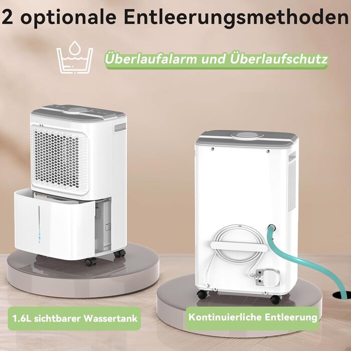 Електричний осушувач повітря Crecolife 12L/24h, 190W, для приміщень 20м², з цифровим дисплеєм та сенсорною панеллю управління, 3 режими осушення, 2 варіанти зливу, таймер 24h