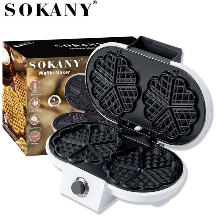 Вафельниця SOKANY SK-850 Mini Heart, антипригарна, легко чиститься, 1100 Вт, для вечірок