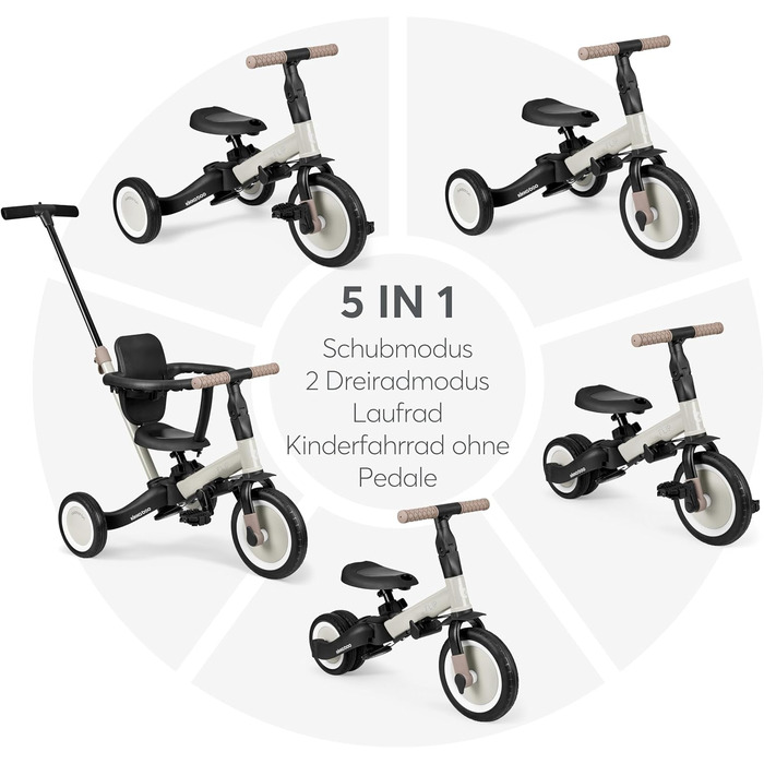 KikkaBoo FLIP Триколісний велосипед 5-в-1, з штовхальною ручкою, від 1 до 5 років, армійсько-зелений (бежевий)