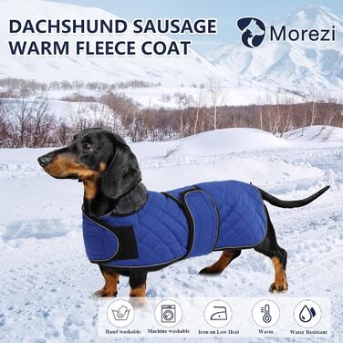 Зимова куртка MOREZI Dachshund, водонепроникна, вовна, регульовані ремені, Navy, M (довжина спинки 42-45 см)