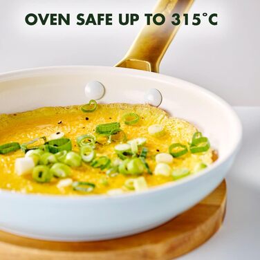 GreenPan Padova Reserve сковорода з керамічним антипригарним покриттям Hartelox, 24 см, індукційна, без PFAS, золотий ручка, для посудомийної машини, для духовки, димчасто-блакитна