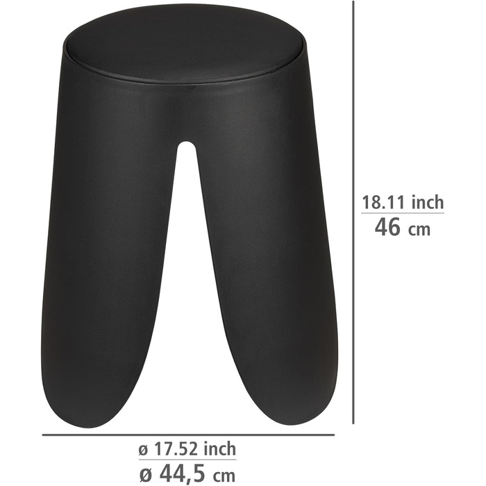 Стілець для ванної Comiso, до 180 кг, м'яке сидіння, нековзні ніжки, Ø 44,5 x 46 см, чорний