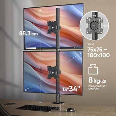 Кріплення для моніторів ONKRON D421E-B (D208E-B) - 4 монітори, 13-32 дюйми, до 8 кг, VESA, регулювання висоти, чорний