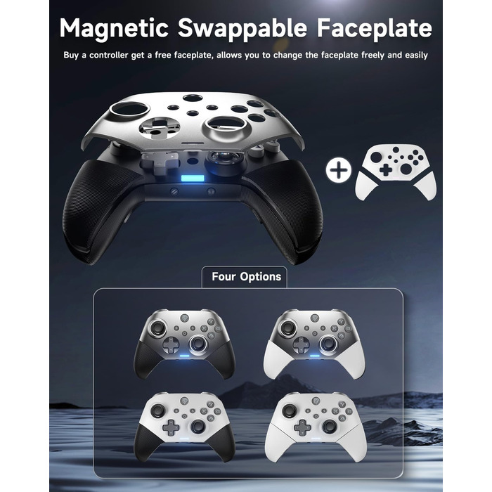 Контролер EasySMX X10 для ПК з датчиками Hall, Bluetooth, механічні кнопки, без дрифту, сумісний з PC/Switch/Steam (сірий/срібний)