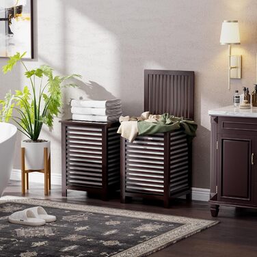 SMIBUY Кошик для білизни з бамбука з кришкою для зберігання одягу, іграшок та рушників (горіх, коричневий)
