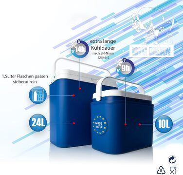 Набір BigDean cool box 24L/10L - пластиковий термобокс - з/без пакетів для охолодження - зовнішня сумка-холодильник для автомобіля, кемпінгу та басейну (24L 10L вкл. 6 батарейок)
