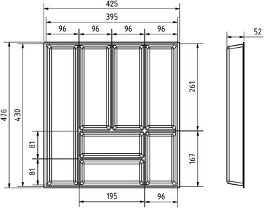 Вставка для столових приладів Junker 325 x 476 мм лавово-сірого кольору з перловою текстурою для шаф 40-х років Кухонна коробка для столових приладів ідеально підходить для такої тонкої системи висувних ящиків (425 x 476 мм (ширина корпусу 500 мм))