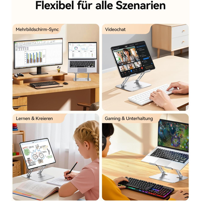 Підставка для ноутбука Orico ST11, регульована висота, складна, алюміній, вентильована, ергономічна, сумісна з MacBook Air/Pro та ноутбуками 10–17