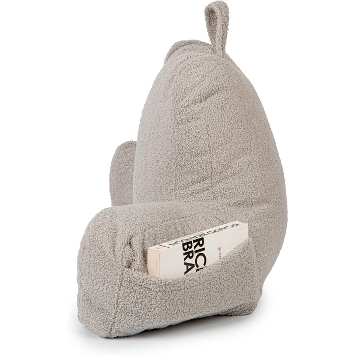 Підголовник Flumi з підлокітниками для читання, перегляду телевізора та відпочинку. Зручний підголовник для ліжка та дивана з знімним, пральним чохлом, наповнювач Foam, з ручкою для перенесення (Boucle Grey)