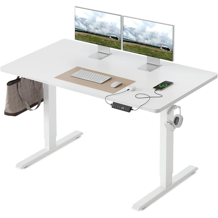 FEZIBO Стол письмовий регульований по висоті, 120 x 60 см, білий, з USB-портами