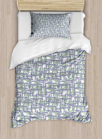 Набір лавандових підковдр Двоспальне ліжко, весняна сітка з травами, м'яка форма Високоякісна підковдра з 2 предметів з 1 наволочкою, 170 x 220 см - 75 x 50 см, Зелена лаванда Reseda