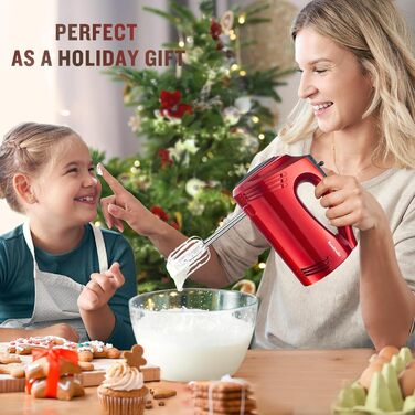 Електричний ручний міксер Kestreln з плоским дном, для випічки, з гачками для тіста, червоний