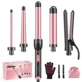 Набір для завивки та випрямлення волосся BESTOPE MIX 5-в-1 з насадками для великих та маленьких локонів, 10-32 мм, швидкий нагрів, 2 температурні режими, рожевий