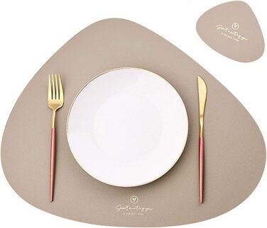 Набір підтарілок та підставки під склянку (6 шт.) з екошкіри, трикутної та овальної форми, бежевого кольору. Водостійкі, маслостійкі, термостійкі, з антиковзким покриттям.