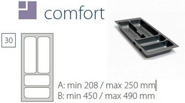 Вставка для столових приладів висувний ящик для столових приладів Comfort Universal / / Розмір 810-835 мм / сріблясто-сірий (для висувних ящиків 30-ї серії)