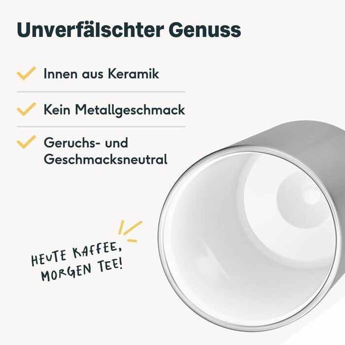 Термокружка SILBERTHAL 350 мл з нержавіючої сталі та керамікою – витримує до 6 годин тепла та 12 годин холоду (чорний + сріблястий)