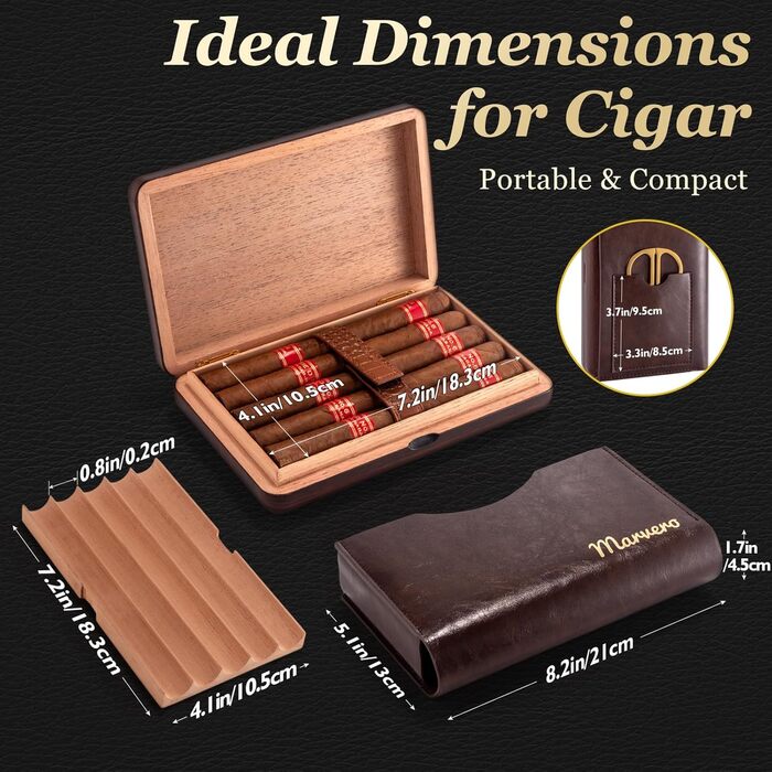 Вологостійкий гумодор для сигар Marvero Reise: Іспанська цедра, шкіряний етикет, на 5-10 сигар