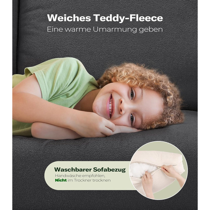 Двомісний диванчик, компактний диван для підліткової кімнати, зручний невеликий диван, легка збірка без інструментів, дивани з масиву дерева, невеликий диван для вітальні (сірий, 211 см)