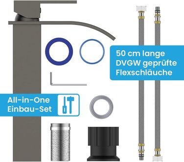 Змішувач для ванної кімнати Bächlein Tamina з водоспадним дизайном, однозахватний, антрацит, з монтажним комплектом
