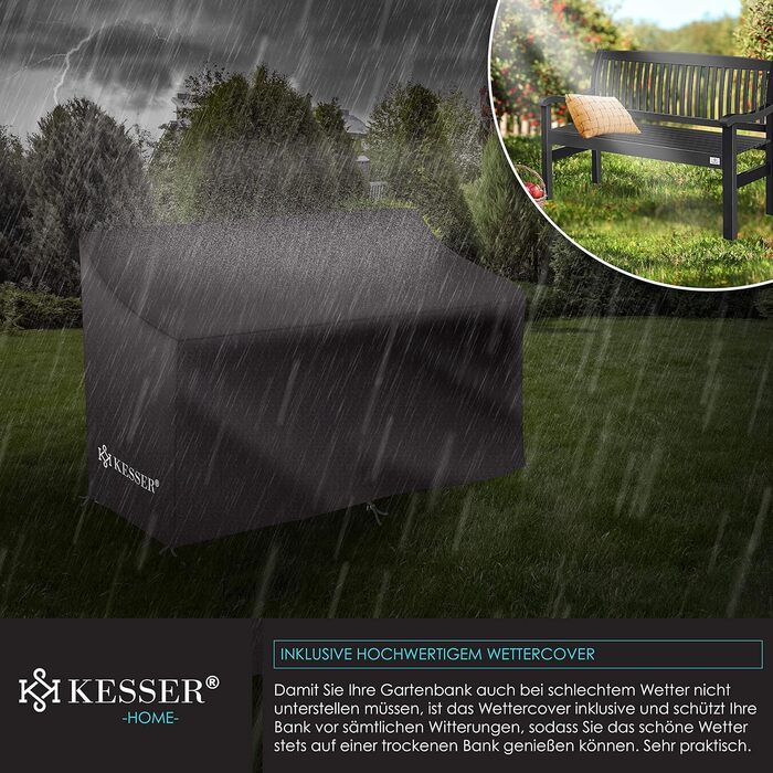 Садова лавка KESSER® з дерева для 3-4 осіб, анодований антрацит 125 см, стійка до погодних умов, витримує до 320 кг, з чохлом для балкона, тераси та саду