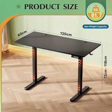 Регульований стіл Devaise 120x60 см з пам'яттю положення, для офісу, білий/чорний