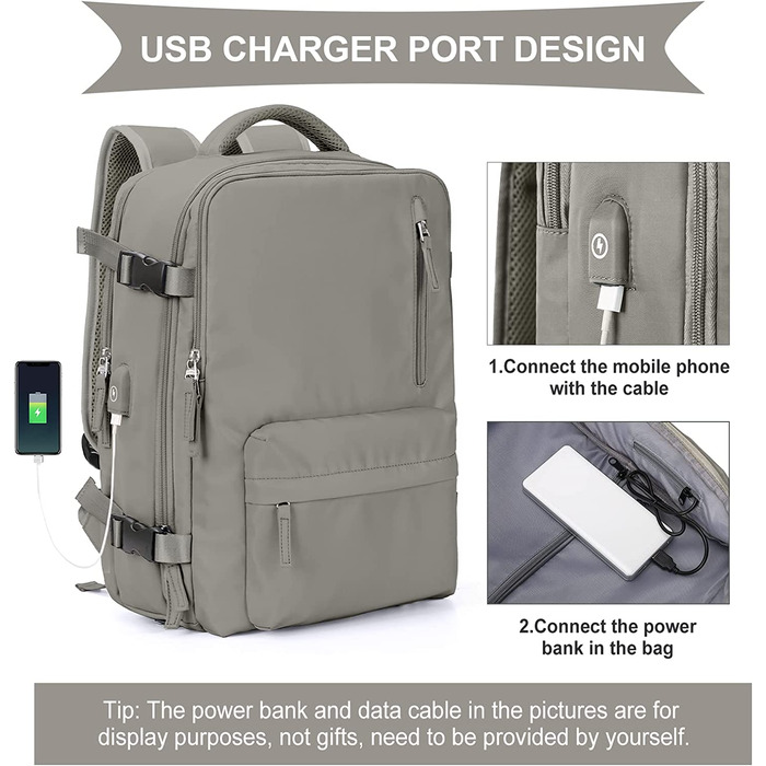 Дорожній рюкзак SZLX жіночий для ноутбука 14" USB-порт сіро-коричневий
