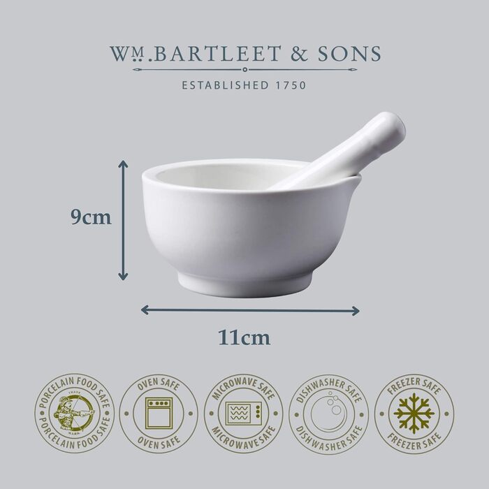 Традиційний ступка та товкачок Bartleet & Sons, порцеляна, 11 см, білий - для трав та спецій