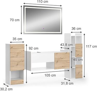 Тумба для ванної кімнати Alf, Дуб, 36x117 см, 2 ящики, Білий, Набір з 4 шт.