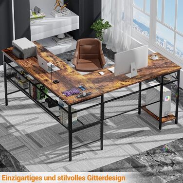 L-подібний ігровий стіл, 141x117x76 см, з полицею, для дому, офісу, навчання, ігор (Рустикальний коричневий)