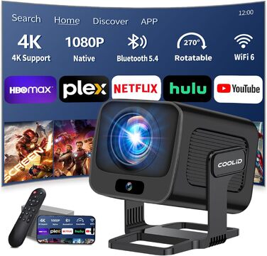 Портативний проєктор Mini Beamer 4K Full HD з 5G WiFi 6, Bluetooth 5.4 та автоматичною корекцією трапеції. Підтримка TV Stick, USB, Laptop, PC. В комплекті миша та пульт. Чорний (Black-V)