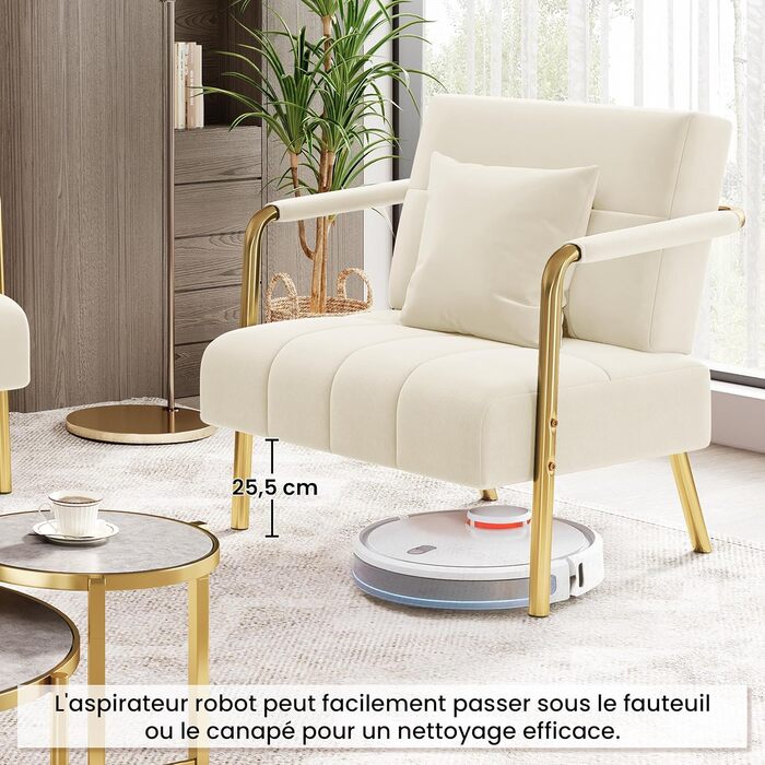 Диван-крісло Yaheetech з підлокітниками та металевими ніжками, сучасний двомісний диван з 2 подушками для попереку, бежевий, для вітальні/спальні (75,5 см ширина)