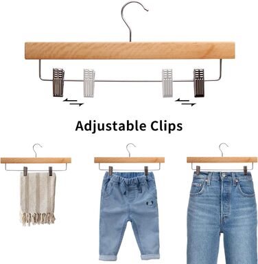 Дерев'яні вішалки для штанів LANSHINE, 20 шт. з антиковзними зажимами, 360° обертання, для штанів, спідниць та піджаків