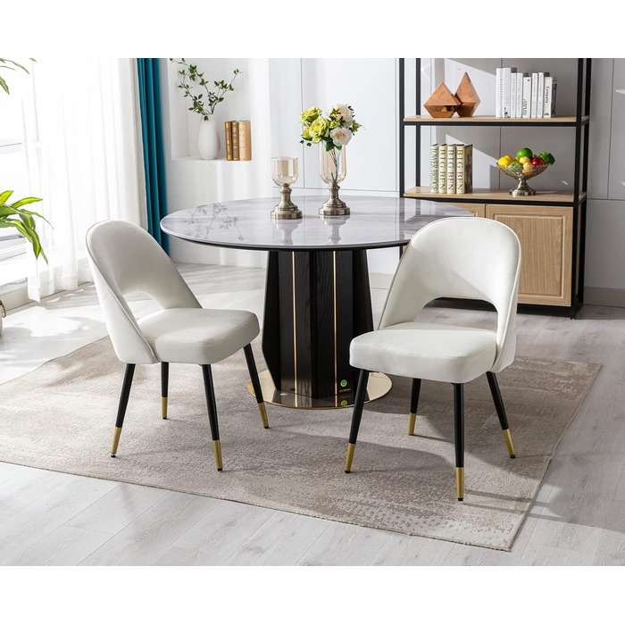 Набір з 2-х м'яких крісел з велюру для вітальні/кухні. Сучасний дизайн, без підлокітників, металеві ніжки (Бежевий)