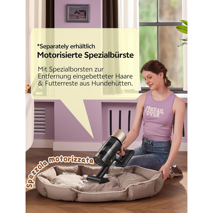 Бездротовий пилосос Ultenic з акумулятором, 50000Pa, 65 хв роботи, GreenEye, телескопічна труба, 6-ступенева фільтрація, антизаплутувальна щітка, для шерсті тварин/килимів/твердих поверхонь, колір шампань