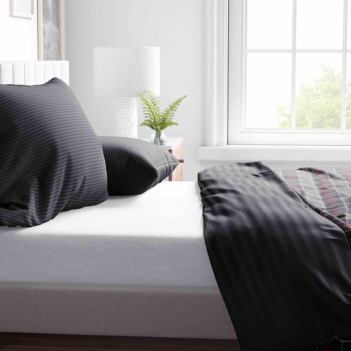 Леонадо Вісенті-постільна білизна бавовняна в смужку 155x220, сучасний комплект для спальні, покривало, ковдра (135x200 см / 4 предмета, сірий)