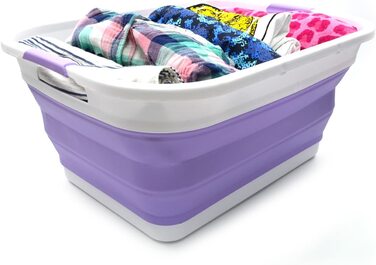Складна Пластикова корзина для білизни SAMMART 41l - складаний висувний контейнер для зберігання/органайзер - Портативна пральна ванна-компактна Кошик /Кошик (Lila.)