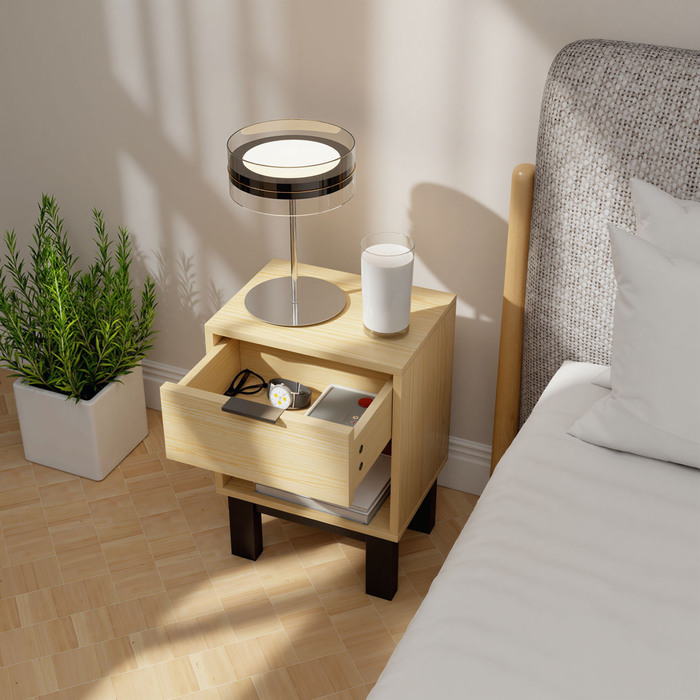 Приліжкова тумбочка з шухлядою та відкритою полицею, 35 x 26 x 50 см, дуб