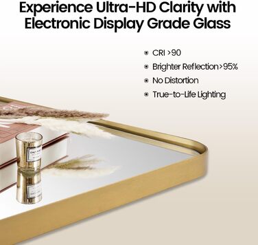 Дзеркало для ванної кімнати MOON MIRROR, прямокутне, з металевим каркасом, 50,8 x 71,1 см, чорне (щітковане золото, 55.9 x 85.7 см)