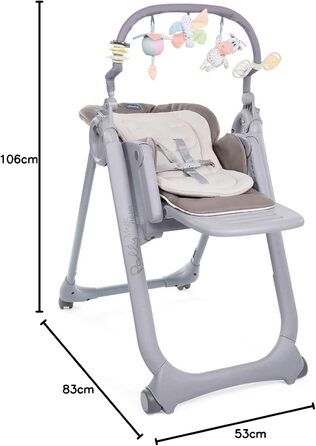 Високий стільчик Chicco Polly Magic Relax з іграшковим центром та зменшувачем для новонароджених, 8 положень по висоті, 4 колеса, Made in Italy