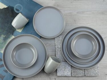 Набір посуду серії Uno 16шт, набір порцелянових виробів (сірий, набір 16шт), 22978